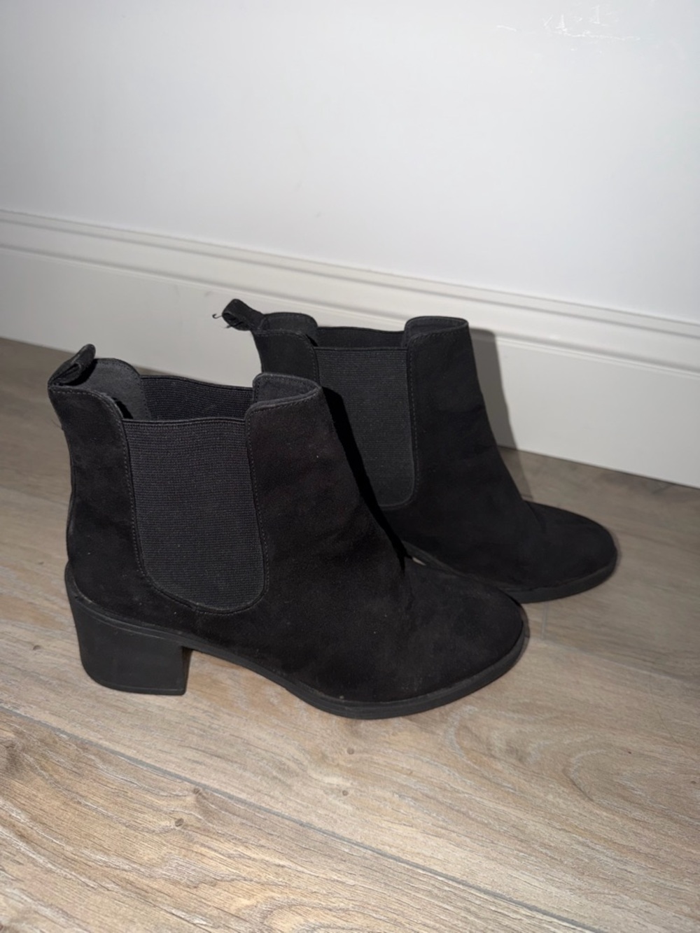 Classic Black Suede Chelsea Ankle Boots - Women's